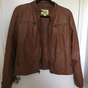 Brown leather jacket.